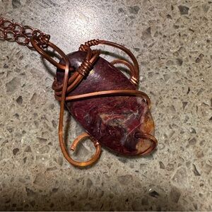 Handcrafted Copper Wire Wrapped Agate Stone Pendant on a link chain Necklace